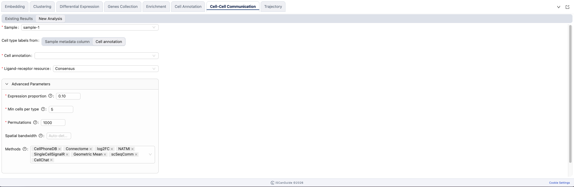 Cell-Cell Communication, step 6: Advanced parameters