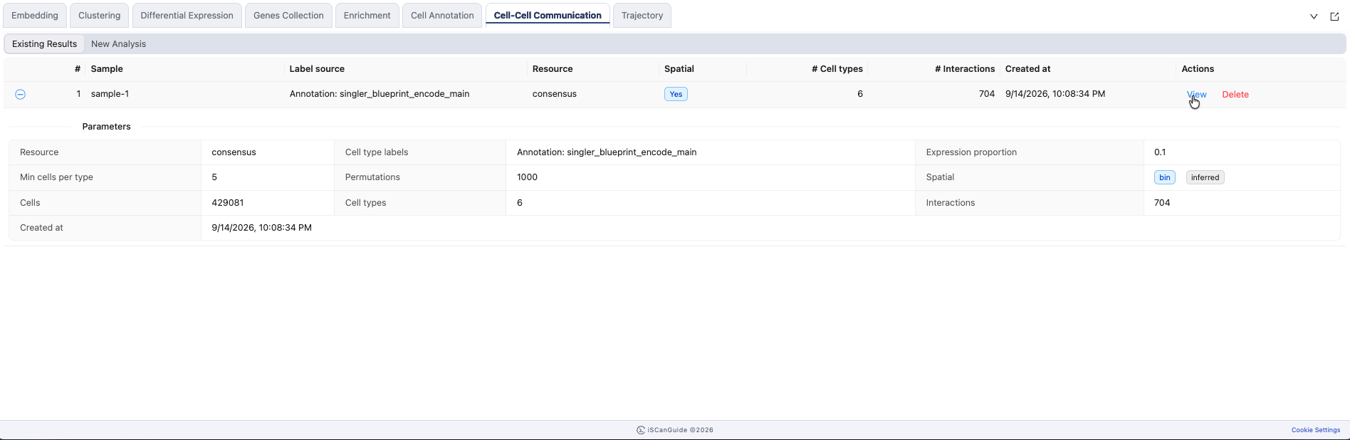 Cell-Cell Communication, step 7: Open a result