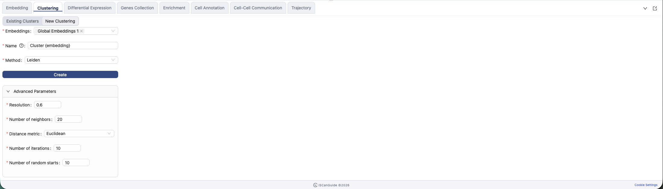 Clustering, step 5: Advanced parameters