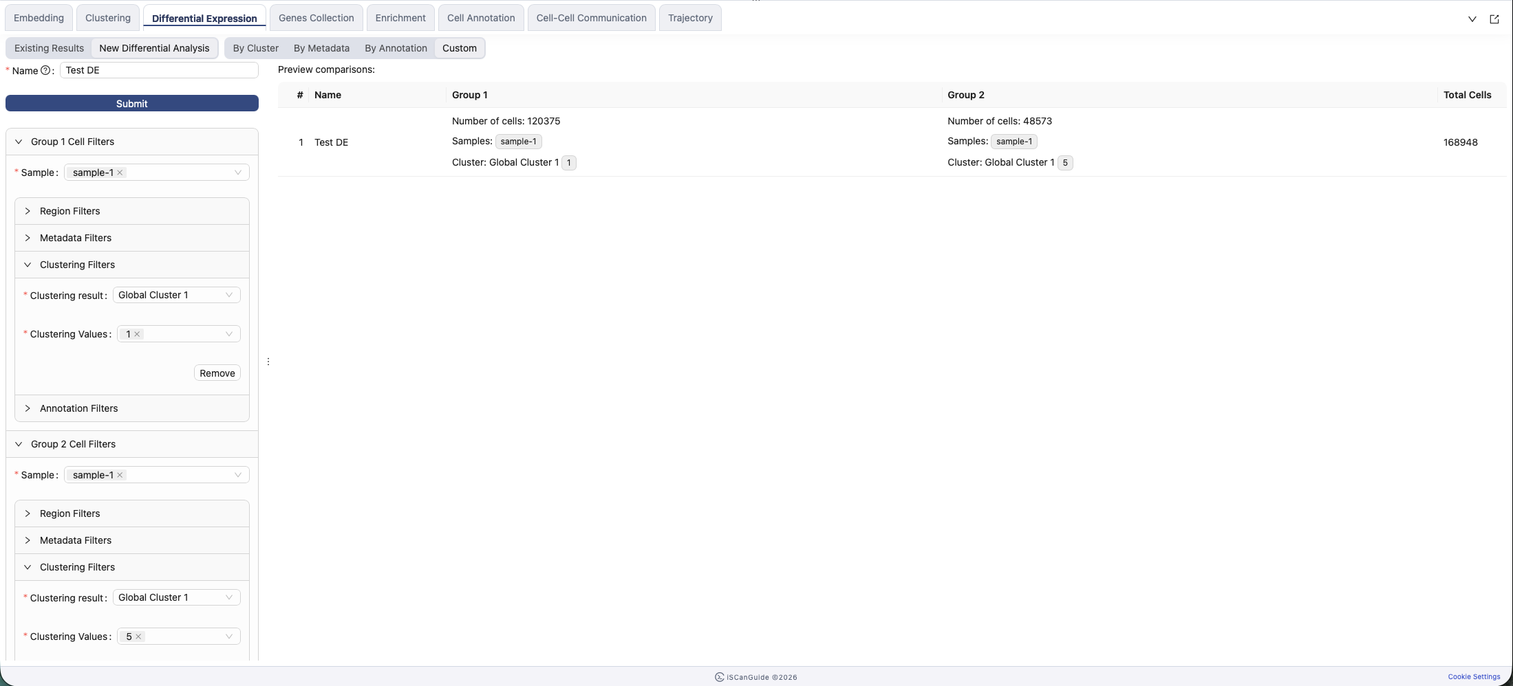 Differential Expression, step 5: Define group 1 and group 2