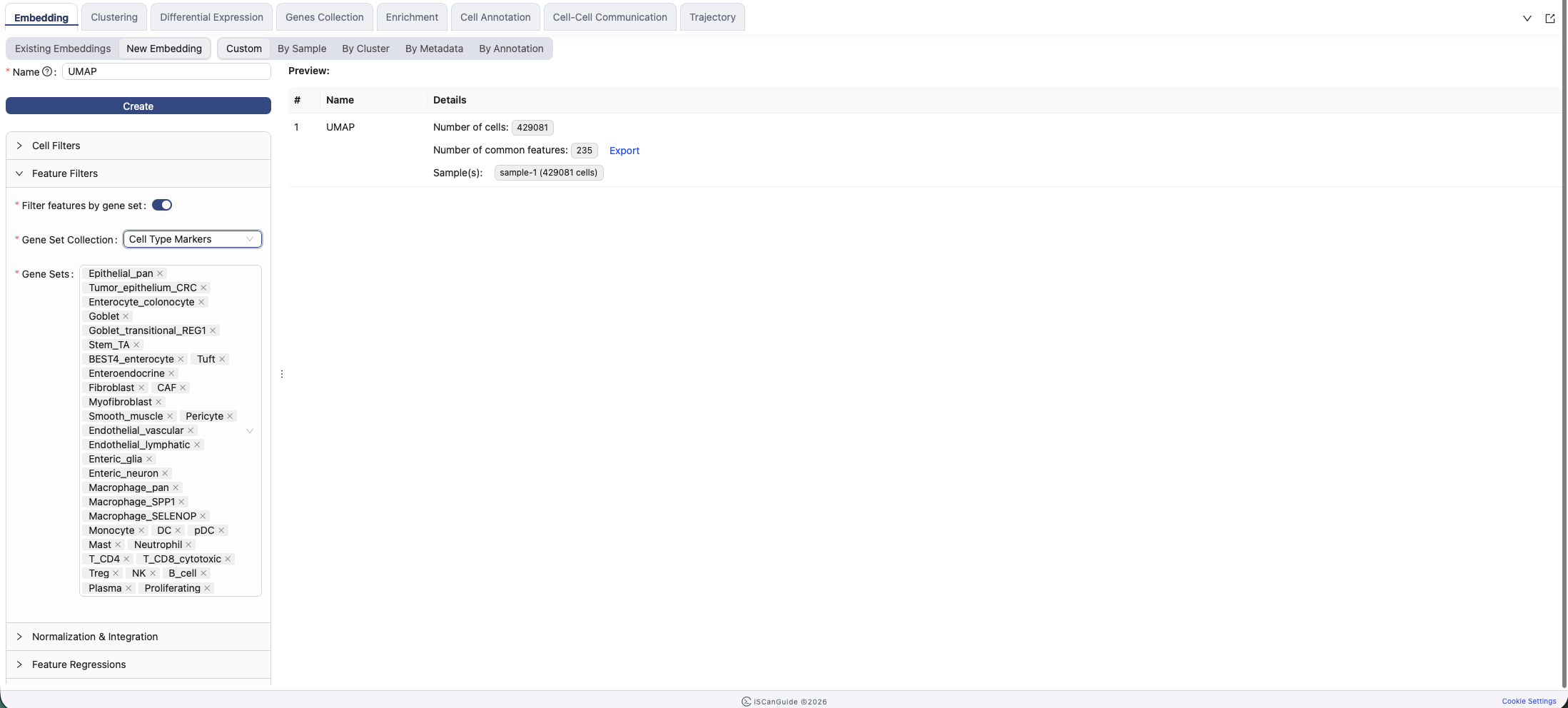 Embedding, step 5: Filter features