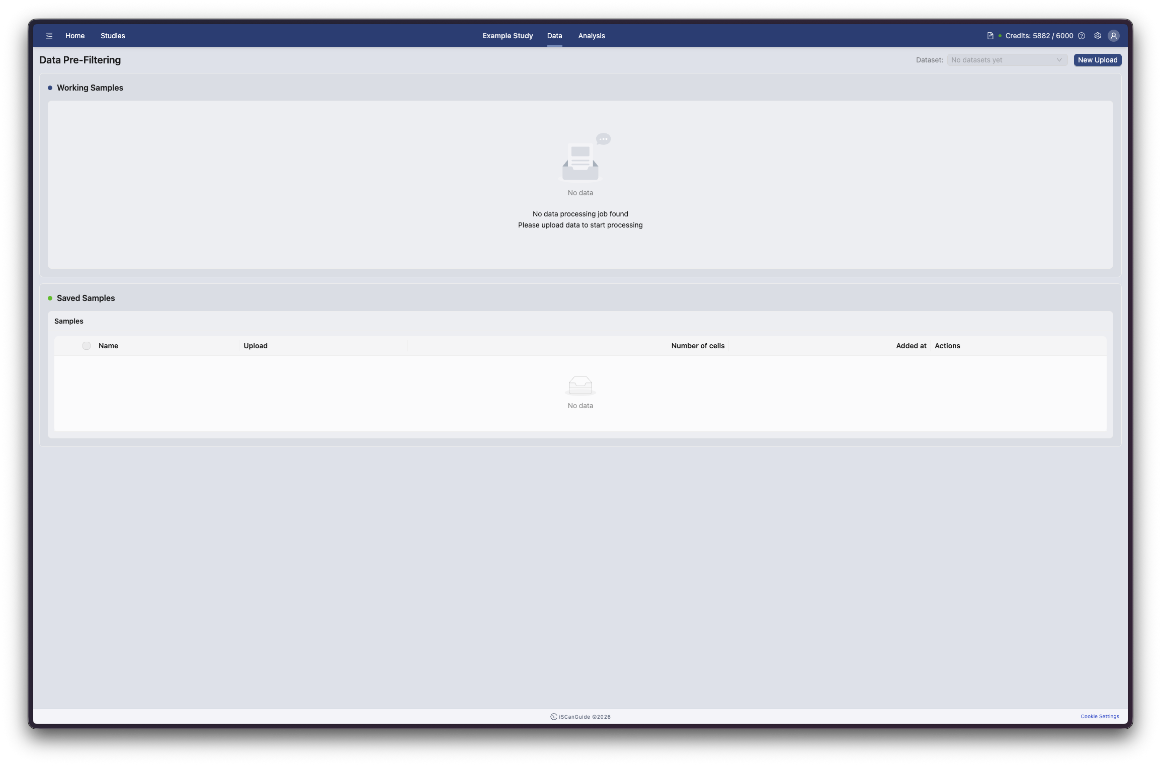Create Study and Upload Data, step 2: The data page