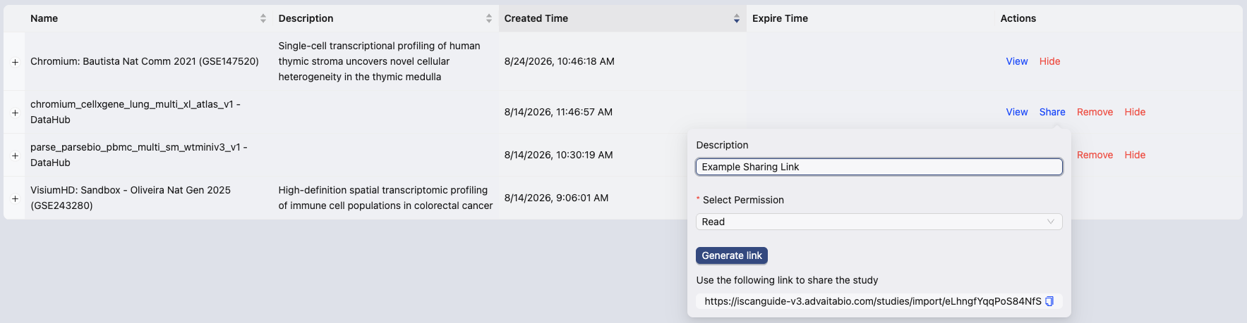 Create Study and Upload Data, step 3: Share a study