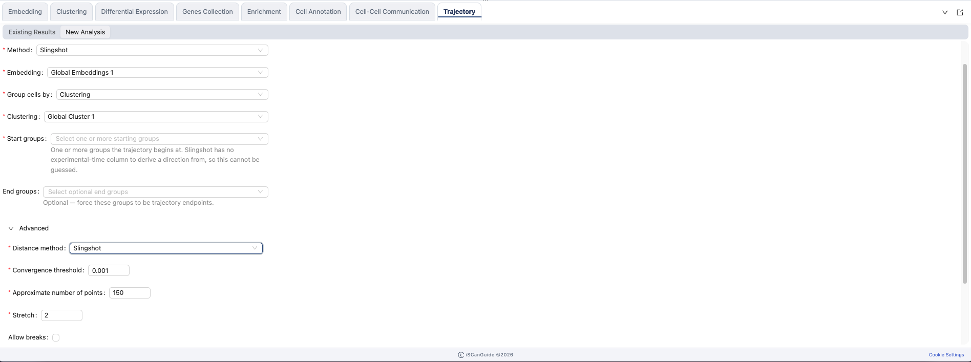 Trajectory, step 7: Advanced parameters