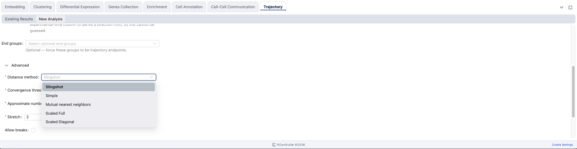 Trajectory, step 6: Distance method