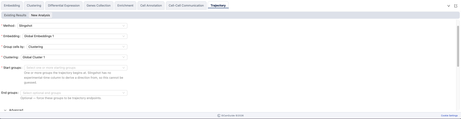 Trajectory, step 4: Choose an embedding and grouping