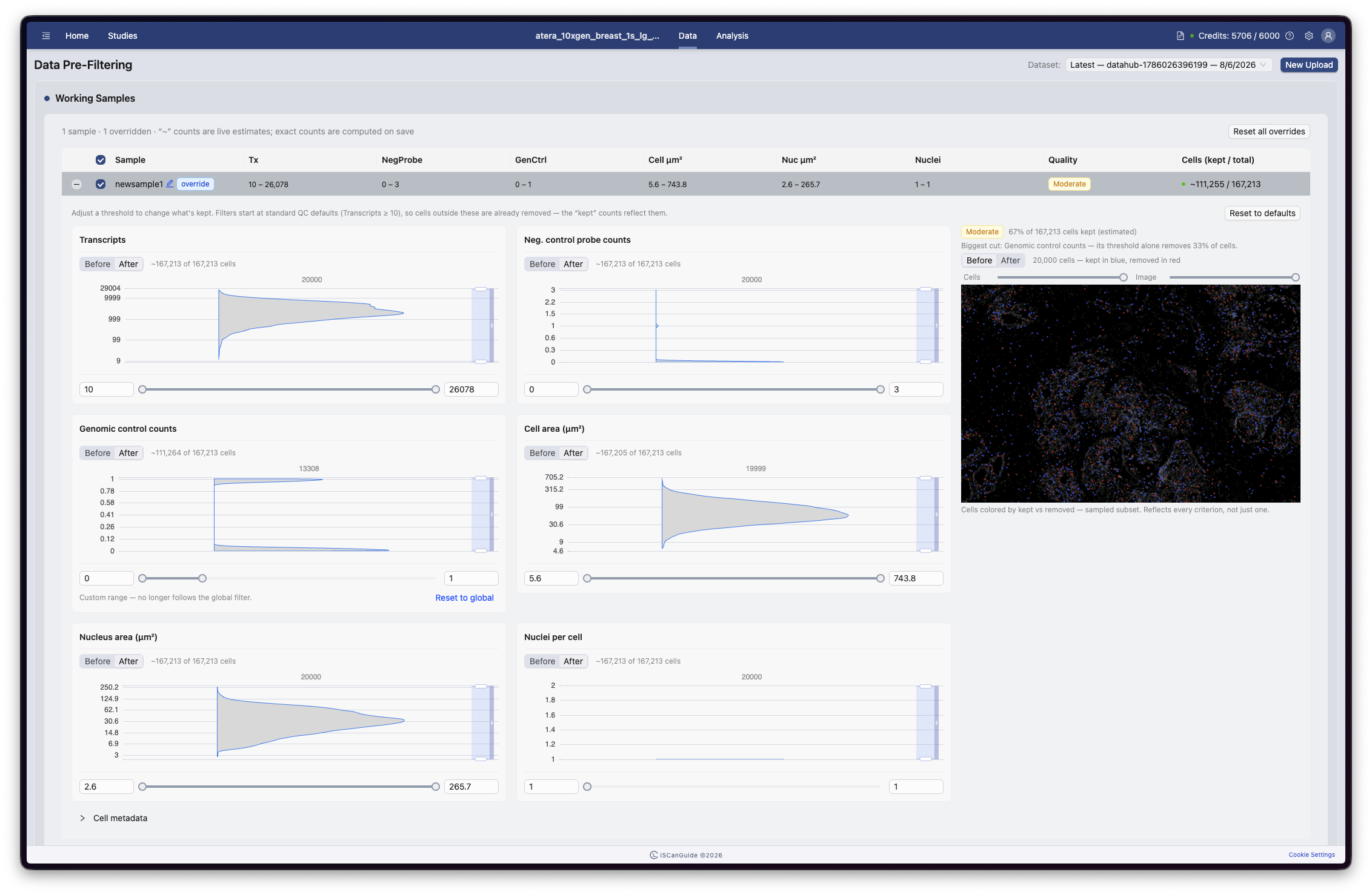 Create Study and Upload Data, step 14: QC metrics by data type