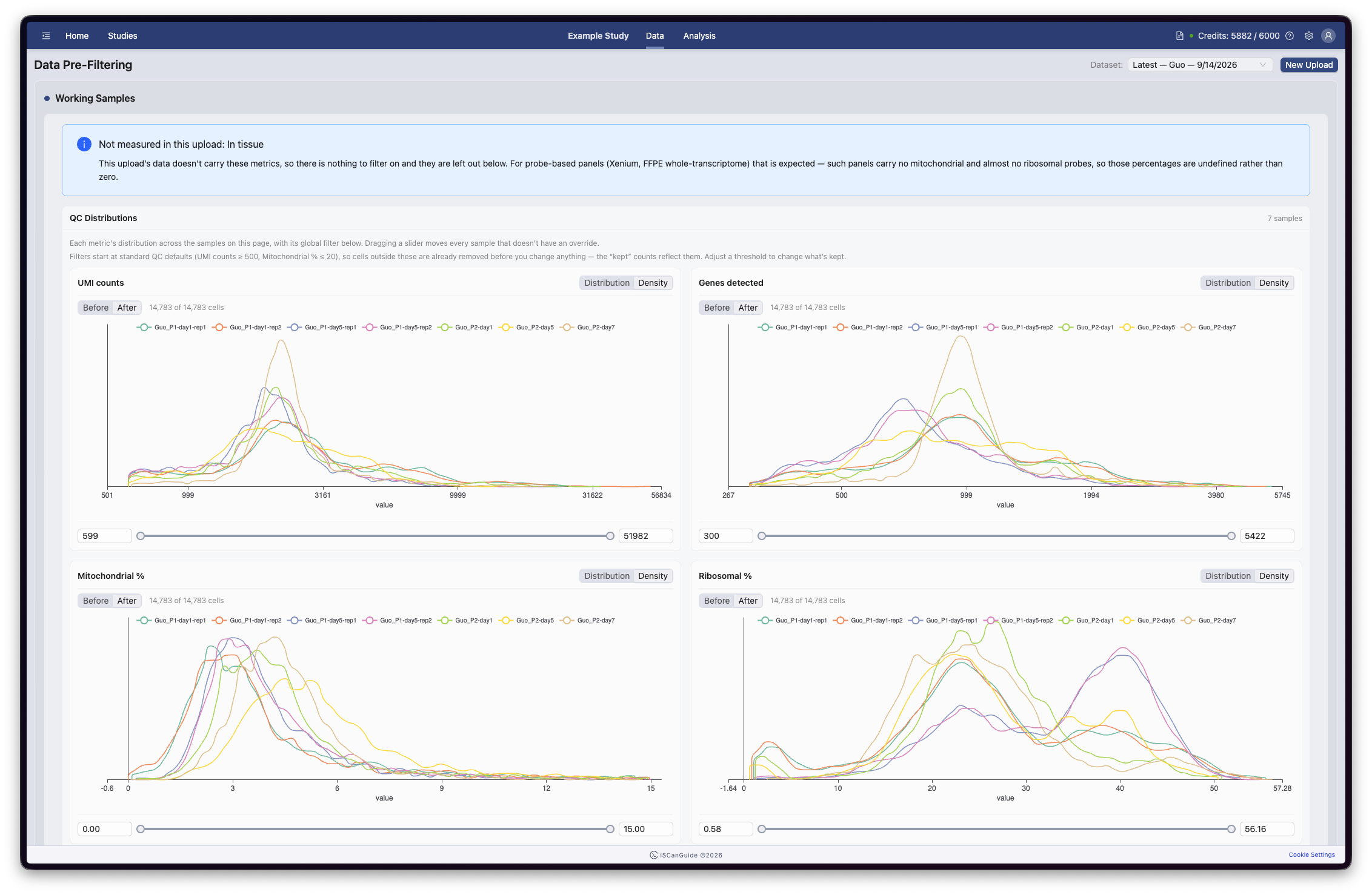 Create Study and Upload Data, step 13: QC distributions
