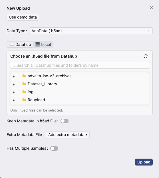 Create Study and Upload Data, step 6: Select a data source